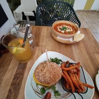 Burger with seasonal goulash soup. Very tasty. I really want to recommend this. at Élelem Etterem in Budapest