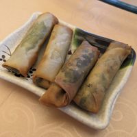 Spring rolls filled with spinach at Hanshan Temple Vegetarian in Suzhou