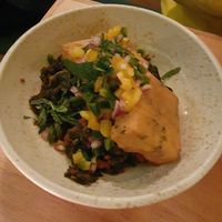 Braised greens with chickpea fritters at Naifs in South East London