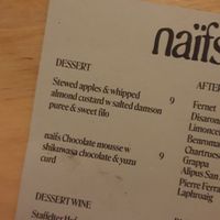 Winter 2023 dessert menu at Naifs in South East London