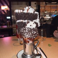 Vegan shake with vegan chocolate cake  at Disneyland - Black Tap in Anaheim
