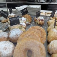 vegan croissant in the display (in the back) at Pasticceria Toletta in Venice