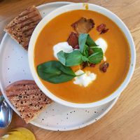 Roasted Red Pepper Soup at Sunny Side Up - Westend in Frankfurt