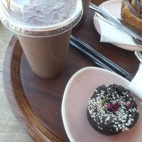 Peanut butter choco smoothie with oat milk at Manara Arts & Culture in Amman