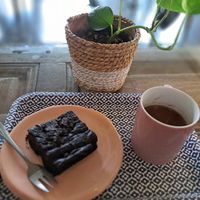 Turkish coffee and vegan brownie 😋 at Manara Arts & Culture in Amman