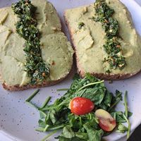 Hummus toast with salsa and chili flakes at Manara Arts & Culture in Amman