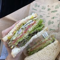 Vegan sandwich with tempeh bacon and veggies  at Wild Roots Market in Felton