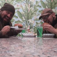 Brother and me enjoying the king burger at Gegen in Los Angeles