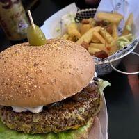 Quinoa burger and chips  at Animalia Vegan e Bar in Sao Paulo