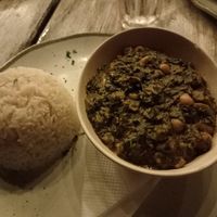 Spinach chickpeas curry with rice. at Mr Kahawa in Zanzibar