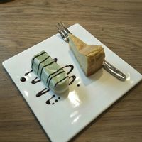 Matcha mousse & baked cheesecake. at Knowing Cafe in Shanghai