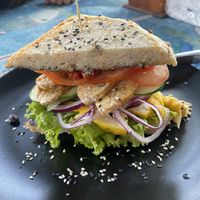 Tofu and tahini (and tempeh) sandwich  at Noina's Mystic Mountain Restaurant & Bungalows in Koh Samet