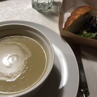 Vegan jerusalem artichoke soup at Lokalkompagniet in Nykoebing Sjaelland