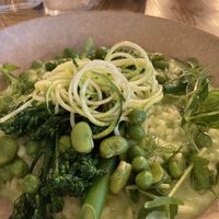Risotto with broad beans, peas, tender stem broccoli.  at The Weaving Shed in Bradford-on-avon