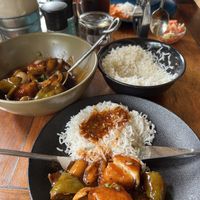Fried tofu with rice  at Wapalapam in Le Morne