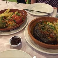 Stuffed aubergine, pepper and tomato, lemon potatoes  at Mythos Restaurant in Simi