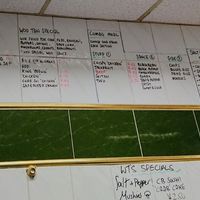 Menu with specials and sold outs under (go in, don't deliveroo) at Woo Tan Scran - Cloud Kitchen in Liverpool