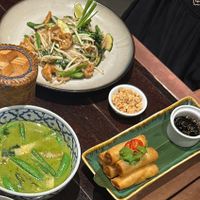 Vegan friendly pad Thai and spring rolls (the photos also includes the Thai green curry although the one in the picture was not vegan friendly) at Busaba - Covent Garden in London