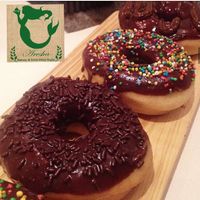 Chocolate glazed donuts  at Aresha Vegan Bakery in Merida