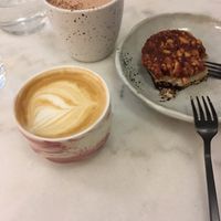Coffee, Hot Chocolate and Vegan Snickers Bar at Mica Coffeebar in Haarlem