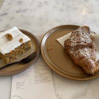 Carrot cake (tasty, but too coconutty) and almond croissant (good) at Mica Coffeebar in Haarlem