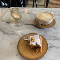 Latte and carrot cake  at Mica Coffeebar in Haarlem