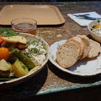 Cold potatosalad with bread and kombucha at AB Småland in Malmo