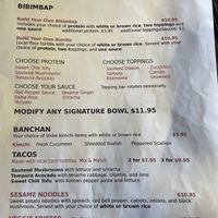 Vegan menu😄 at Soo Bak Seoul Bowl in Albuquerque