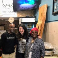 With the lovely owners of the restaurant at Buna in Ramla