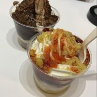 Chocolate and strawberry sundaes  at Odd Burger in Toronto