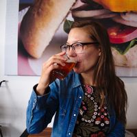 Enjoy beer with your burger. This is an omija ale (though I couldn't taste a lot of omija)! at Yeungsang's Kitchen - 영상총각의키친 in Seoul