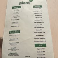 Menu card  at Plant Cafe in Cape Town