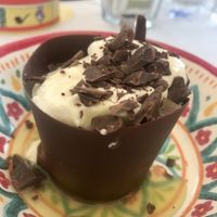 Bicchieri di cioccolato fondante e crema alla vaniglia 6€  at Lo Spuntino in Camogli