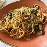 Vegan spaghetti with vegetables  at Lo Spuntino in Camogli