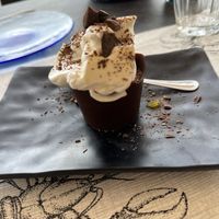 Whipped cream in a chocolate cup  at Lo Spuntino in Camogli