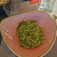 Typical lingurian Pasta with Pesto, Green beans and potato at Lo Spuntino in Camogli