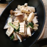 Fried mushrooms with tofu and vegetables at Mangosteen Cafe and Bookshop in Kanchanaburi