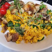 Scrambled tofu with mushrooms, salad and toast! at HART in Antwerpen