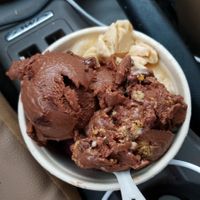 Vegan fudge brownie, vegan PB cocoa, vegan smores, and vegan bumbleberry crisp at Bliss Scoop Shop in University Place