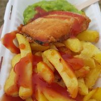 Vfish, chips and mushy peas at There's No Catch in Guisborough