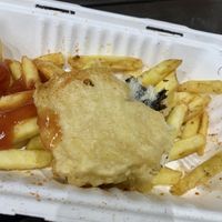 Only remembered to take a photo halfway through! Vegan fish and chips   at There's No Catch in Guisborough