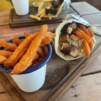 Vegan gyro with sweet potato fries  at Deal Pier Kitchen in Deal