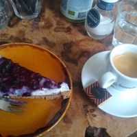 Vegan blueberry pie that is also gluten free and espresso at De Ontdekking in Utrecht