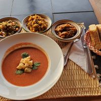 Gazpacho plus 4 Morrocan salads at Médina Social Club in Fes
