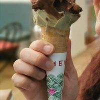 Vegan pistachio, dark chocste and strawberry & berry gelato at Carmen Gelato in Bergamo