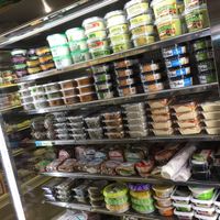 Vegan takeout fridge within store. at East Village Organic in New York City