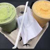 Oj and green monster   at Juice Box Cafe in Westbury