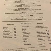 Menu back page at Cinnamon Lounge and Dining in Keynsham