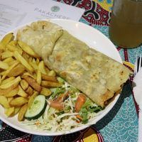 Bean wrap with chips at Pakachere in Zomba