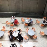 Food court seating from above. at The Chick Shop in New York City
